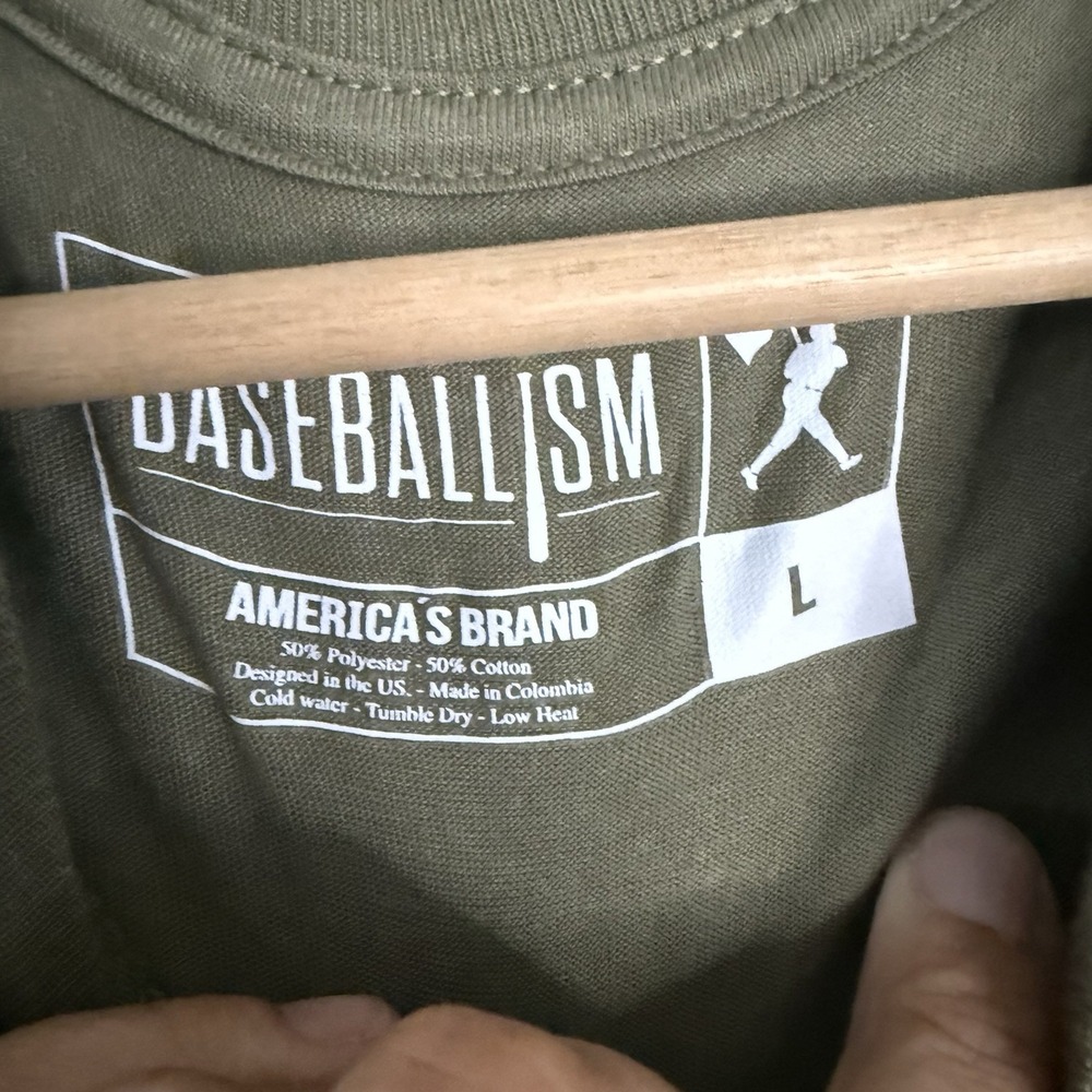 Baseballism Army Green Retired Short Sleeve Crewneck Shirt Mens Large - Picture 4 of 6